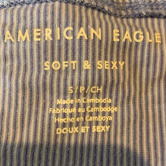 American Eagle Blue Striped Cold Shoulder Top - Picture 5 of 10